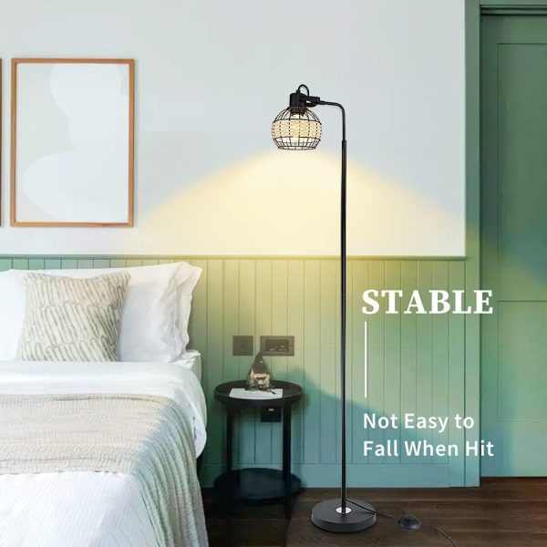 LED Floor Lamp, Adjustable Head Standing Lamp with Heavy Metal Based, Farmhouse Tall Floor Lamps Reading Lighting for Living Room, Bedroom, Study Room, Office, Black, E26 Base