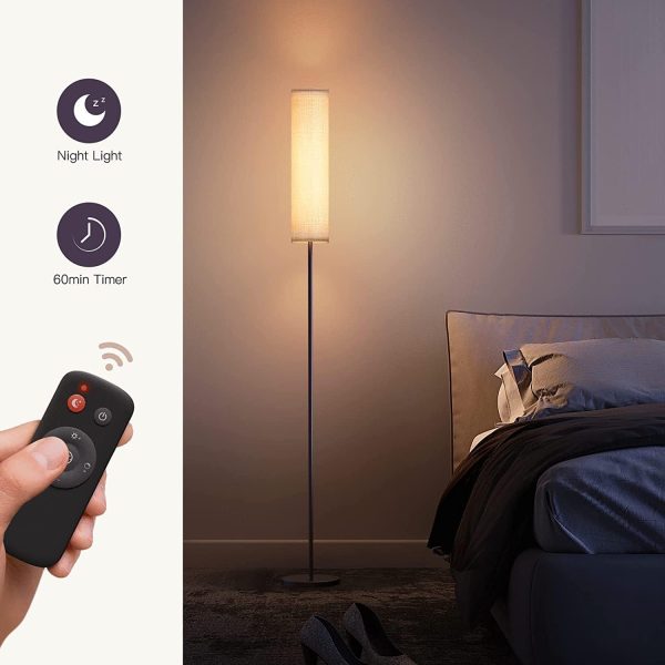 Lithomy Floor Lamp,4 Color Temperature Modern LED Standing Lamp,Stepless Dimmer Remote Control Floor Lamps for Living Room/Bedroom/Office,3000k-7000k Elegant Tall Lamps with Linen Lamp Shade,Timmer