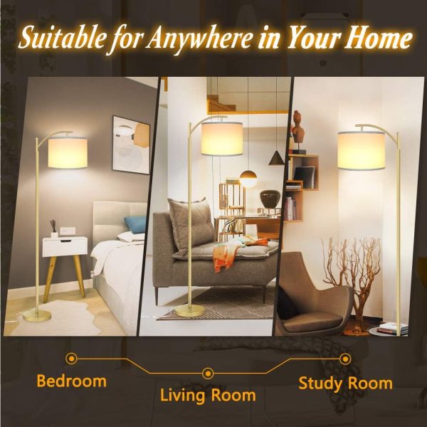 Floor Lamp with 3CCT LED Bulb, Lamp for Living Room with White Lamp Shade, Modern Standing Lamp Floor Lamps for Bedrooms - Gold