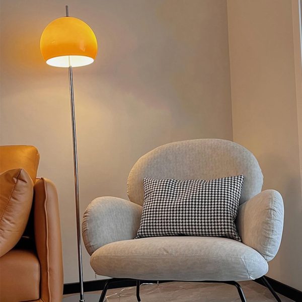 Mushroom Floor Lamps Glass Tall Standing Lamp Mushroom Lamp Mid Century Modern Floor Lamp Living Room Chrome Floor lamp with Orange Dome Glass Shade Home Decor Floor Lamp Bedroom