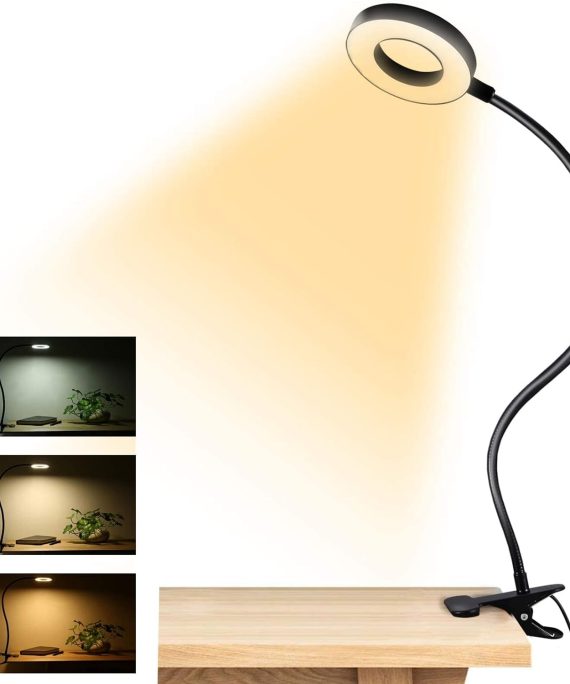 Clip on Light Reading Lights , 48 LED USB Desk Lamp with 3 Color Modes 10 Brightness, Eye Protection Book Clamp Light , 360 ?? Flexible Gooseneck Clamp Lamp for Desk Headboard and Video Conference