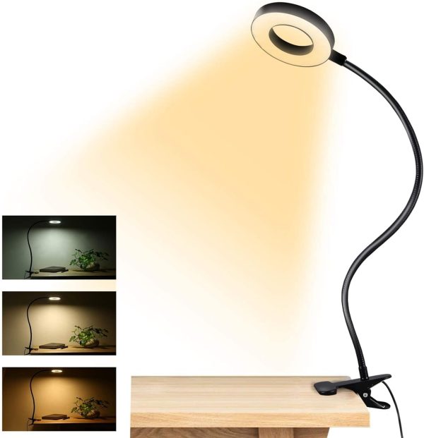 Clip on Light Reading Lights , 48 LED USB Desk Lamp with 3 Color Modes 10 Brightness, Eye Protection Book Clamp Light , 360 ?? Flexible Gooseneck Clamp Lamp for Desk Headboard and Video Conference