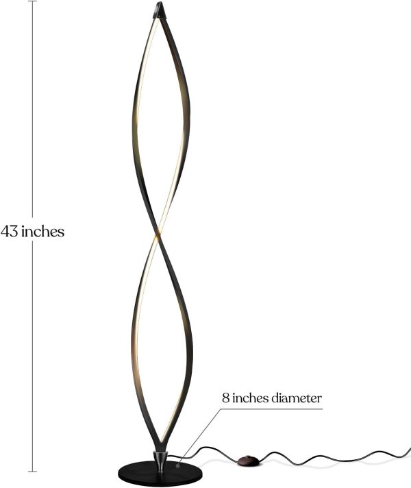 Floor Lamp, Bright Tall Lamp for Offices, Modern LED Spiral Lamp for Living Rooms, Dimmable Standing Lamp with Sturdy Base for Bedroom Reading, Great Living Room Decor - Black