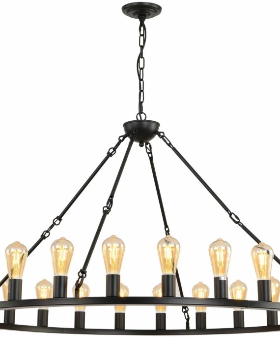 celimi Black Wagon Wheel Chandelier 24-Light Farmhouse Chandeliers Round Industrial Ceiling Light fixtures 48 inch Island Hanging Pendant for High Ceilings Living Dining Room Foyer Entryway