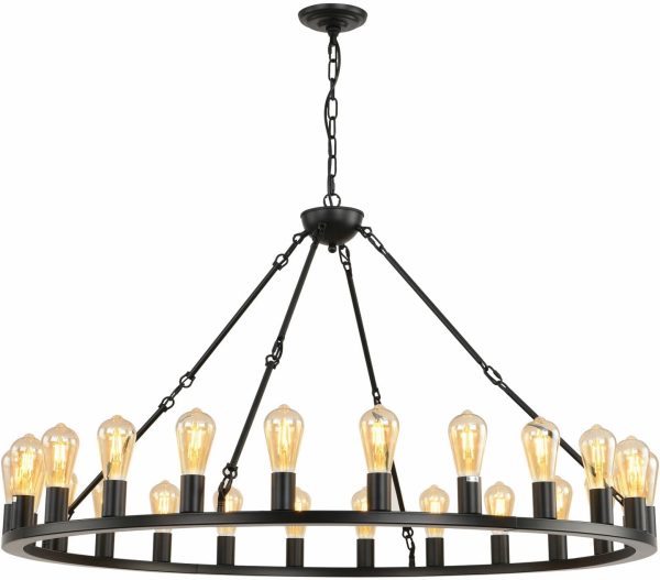 celimi Black Wagon Wheel Chandelier 24-Light Farmhouse Chandeliers Round Industrial Ceiling Light fixtures 48 inch Island Hanging Pendant for High Ceilings Living Dining Room Foyer Entryway