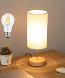 LED Bedside Lamp with USB Port Touch Control Table Lamp for Bedroom Wood 3 Way Dimmable Nightstand Lamp with Round Flaxen Fabric Shade for Living Room, Dorm, Home Office (LED Bulb Included)