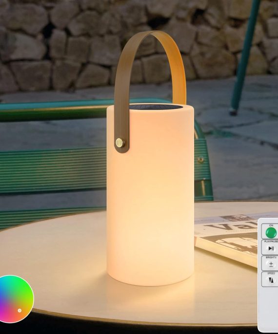 Solar Table Lamp Outdoor Waterproof Portable LED Table Lamp Warm RGB Rechargeable Cordless Lamp for Patio Deck Camping Indoor/Outside