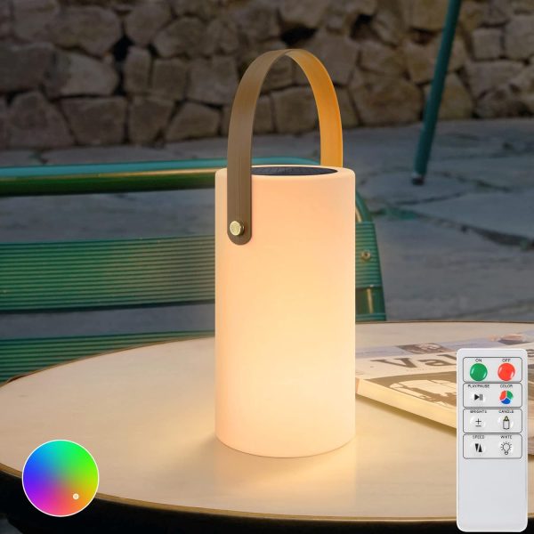 Solar Table Lamp Outdoor Waterproof Portable LED Table Lamp Warm RGB Rechargeable Cordless Lamp for Patio Deck Camping Indoor/Outside