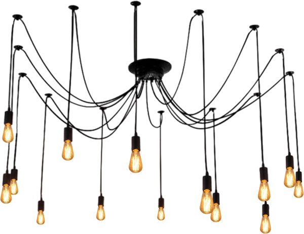 Spider Lights Chandelier 14 Arms DIY Multiple Pendant Ceiling lamp Lighting kit fixtures Industrial Vintage Style for Kitchen Farmhouse Living Room(Each with 2.2m/86in Long Cord)