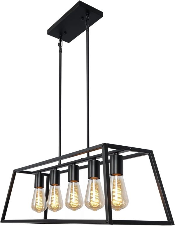 Black Farmhouse Dining Room Chandelier, Industrial Modern Island Lighting Fixture for Kitchen Island, Living Room, Bar (5-Light)