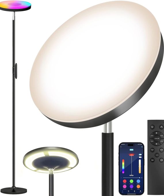 Double Side Lighting Led Floor Lamp with Remote Smart App 36W/2600LM Bright Tall Standing RGB Floor Lamp Angle Multicolor Dimmable Modern Floor Lamps for Livingroom Bedroom Office