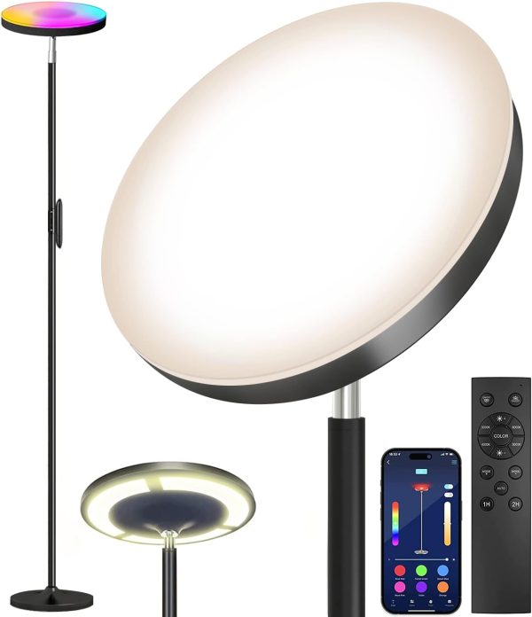 Double Side Lighting Led Floor Lamp with Remote Smart App 36W/2600LM Bright Tall Standing RGB Floor Lamp Angle Multicolor Dimmable Modern Floor Lamps for Livingroom Bedroom Office