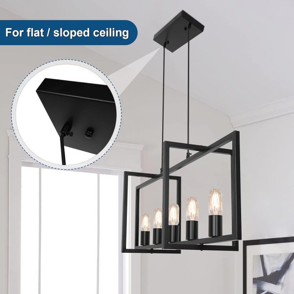 Farmhouse Modern Kitchen Island Chandelier, Industrial Black Island Light Fixture for Dining Room Kitchen Living Room (5-Light)