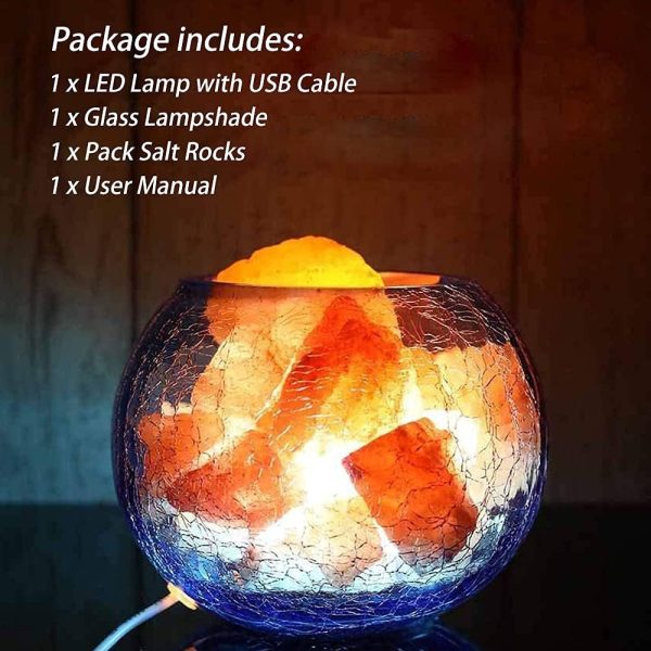 Himalayan Salt Lamp with Dimmer, USB Himalayan Pink Salt Lamp with Blue Bowl, Natural Crystal Sea Salt Lamp Night Light and Mood Lighting, Rock Salt Lamp for Decor Meditation Household Gifts Yoga