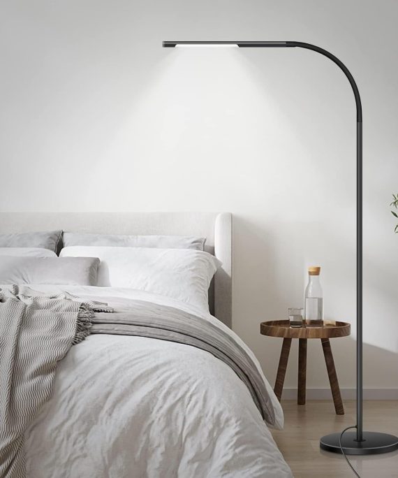 LED Modern Floor Lamps, Flexible Gooseneck Standing Reading Light W/Stable Base, 4 Color & 5 Brightness Dimmer, Touch & Remote Control, for Living Room, Chair, Couch, Office Task (Black)