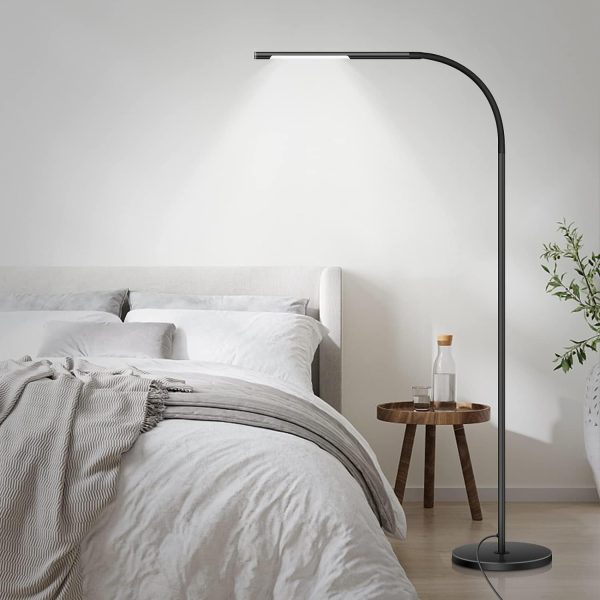 LED Modern Floor Lamps, Flexible Gooseneck Standing Reading Light W/Stable Base, 4 Color & 5 Brightness Dimmer, Touch & Remote Control, for Living Room, Chair, Couch, Office Task (Black)