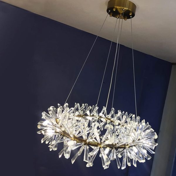 Round Crystal Chandelier Modern Luxury Halo Wheel Lights Fixture Decor For Kitchen Living Dining Room Bedroom Foyer (Gold, Rectangular 100cm)