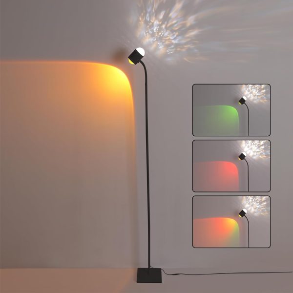 Double Sided LED Floor Light with Water Ripple Pattern, Sunset red Light with Button Switch, Suitable for bar, Living Room, Bedroom, Office, and Ambient Lighting??Black??