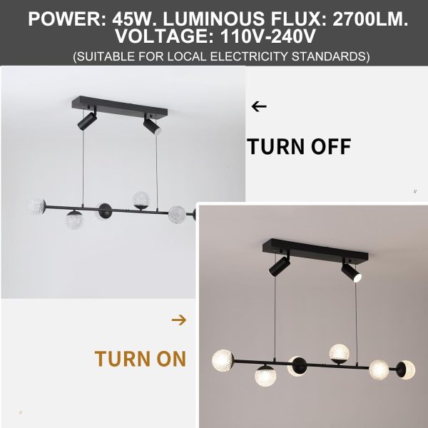 Modern Globe Pendant Light, 47in Dimmable LED Black Chandelier Light Fixture, Linear Hanging Pendant Light Fixtures Bubble Chandelier for Dining Room Table Kitchen Island Home (6-Bulb)