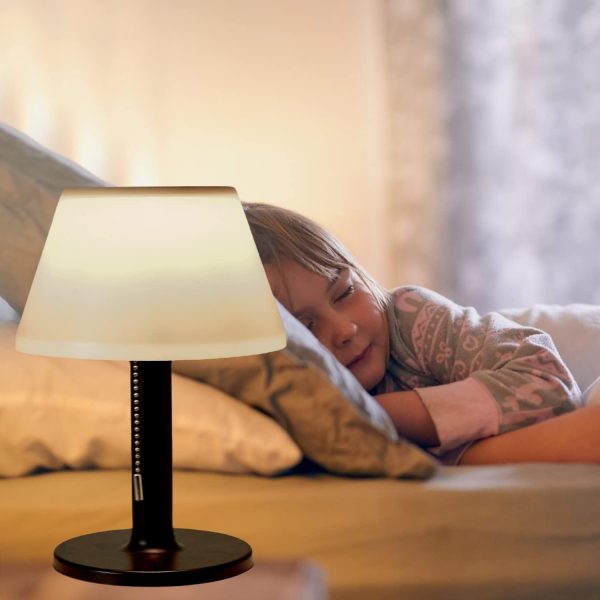 LED Solar Table Lamp Outdoor Waterproof-3 Way Dimmable Outside Patio Table lamp,Solar Modern Bedsid Lamp,Cordless Solar Desk Lamp with Pull Chain for Bedroom Living Room,Garden(Black)
