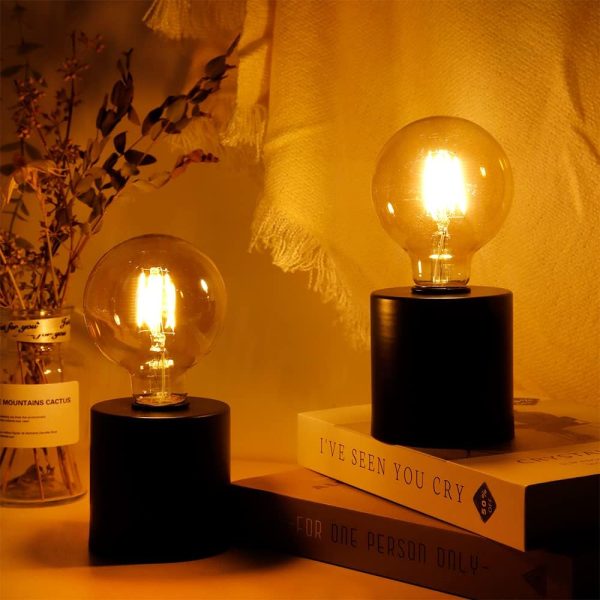 Set of 2 Black Table Lamp Battery Powered 18cm Tall Cordless Lamp Light with Edison Style Bulb Battery Operated Great for Living Room Bedroom Weddings Parties Patio Events Indoors Outdoors