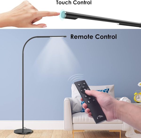 LED Modern Floor Lamps, Flexible Gooseneck Standing Reading Light W/Stable Base, 4 Color & 5 Brightness Dimmer, Touch & Remote Control, for Living Room, Chair, Couch, Office Task (Black)