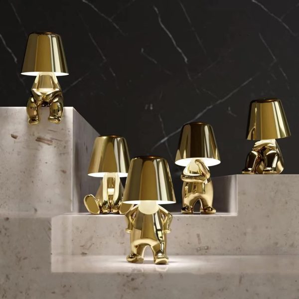 Bedside Touch Control Table Lamp, Gold Decor Thinker Statue LED Table Lamp with USB Port, 3 Way Dimmable Modern Night Light Nightstand Lamp for Home Living Room Office Shelf Decor