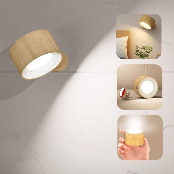LED Wall Sconce, Wall Mounted Lamp with Rechargeable Battery Operated USB Port 3 Color Temperature & 3 Brightness Level 360??Rotate Magnetic Ball, Cordless Light for Reading Study Bedside