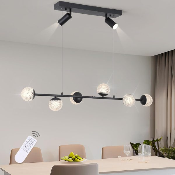 Modern Globe Pendant Light, 47in Dimmable LED Black Chandelier Light Fixture, Linear Hanging Pendant Light Fixtures Bubble Chandelier for Dining Room Table Kitchen Island Home (6-Bulb)