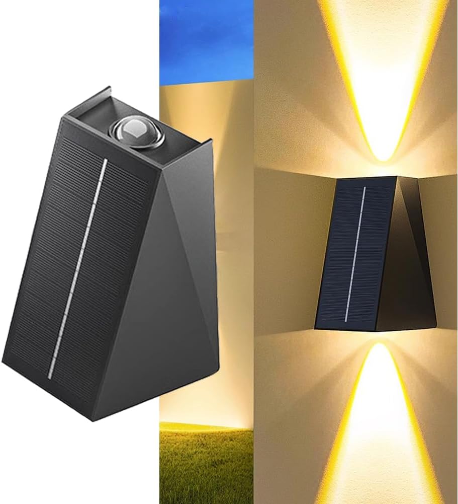Solar Lights Decorative Up Down Outdoor Wall Sconce Light Flood Lights Dusk to Dawn Outdoor Lighting Fixture Bright Deck Lights Outdoor Waterproof Fence Solar Lamp for Post Patio Yard Porch