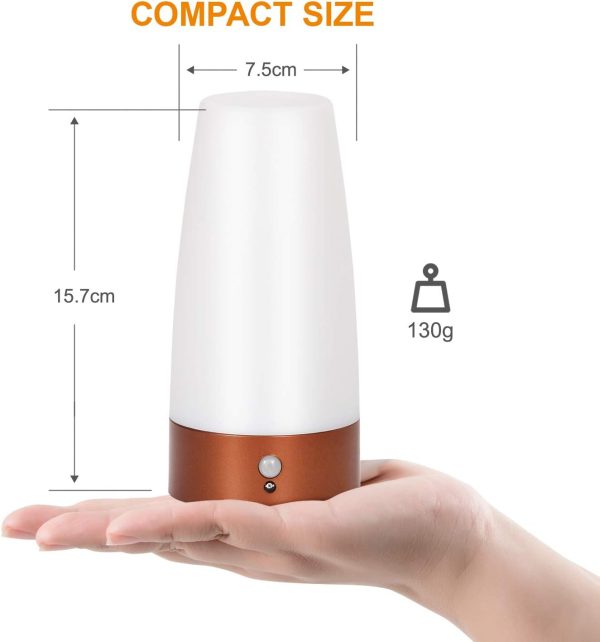 Portable PIR Motion Sensor Retro LED Night Light, Wireless Battery Operated Moving Table Lamp for Kids Room, Nursery, Child House, Living, Bedroom, Hallway, Stair, Kitchen (Golden Round)