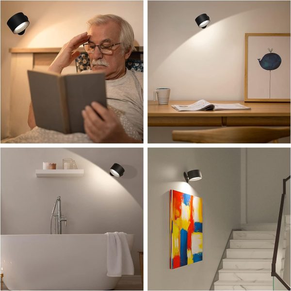 LED Wall Sconce, Wall Mounted Lamp with Rechargeable Battery Operated USB Port 3 Color Temperature & 3 Brightness Level 360??Rotate Magnetic Ball, Cordless Light for Reading Study Bedside