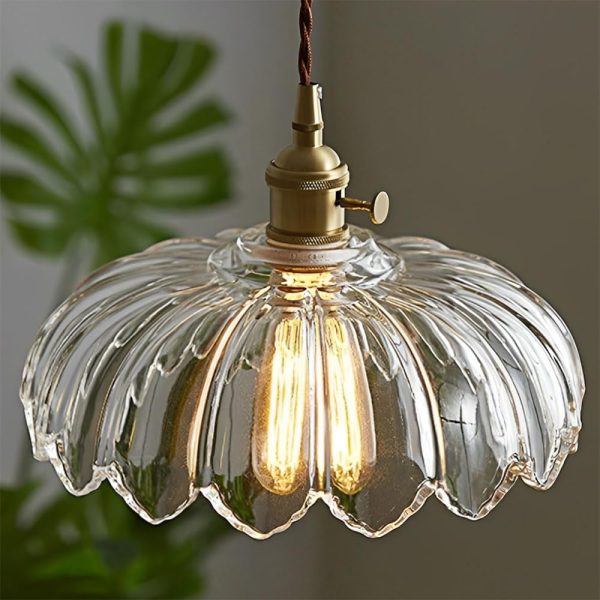 MGJXTWG Glass Pendant Lights Japanese Retro Glass Chandelier, Brass Glossy Glass Adjustable Hanging Lamps Novel Decorated Suspension Lamp for Bedside Aisle Balcony Bar (Transparent Color)