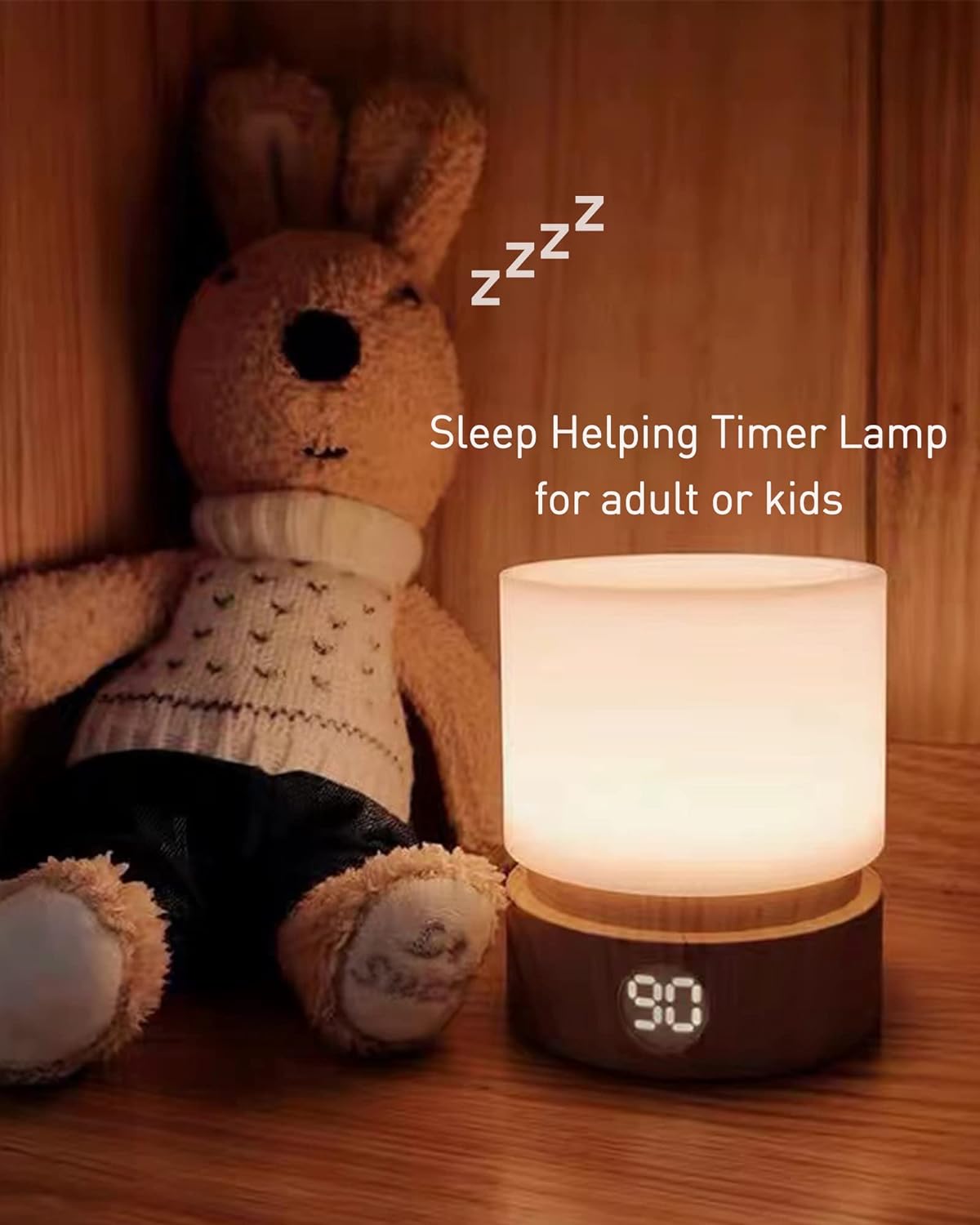 Timer Night Light,Dimmable LED Bedside Lamp,Night Light Kids and Baby Nursery,Woodgrain,Sleep Aids Light,Rechargeable,Battery Operated