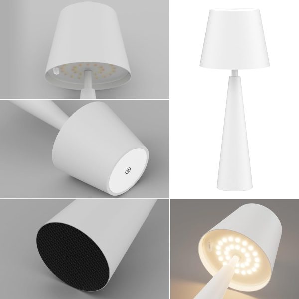Modern LED Cordless Table Lamp with Touch Sensor, IP54 Waterproof Table Light for Outdoor, White Portable LED Table Lamps, Dimmable 5500mAh Rechargeable Battery Bedside lamp White 2 Pack