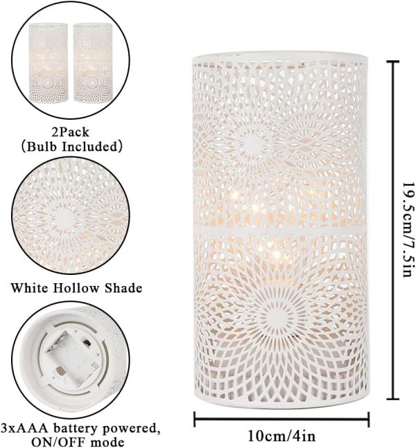 Set of 2 White Table Metal lamp Battery Powered Cordless Accent Light with Edison Style Bulb Battery Operated Great for Weddings Parties Patio Events for Indoors Outdoors