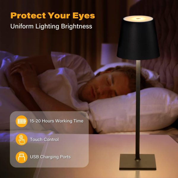 Cordless Table Lamps, 3 Colors Stepless Dimming, 4000mAh Rechargeable Battery LED Desk Lamp for Bedroom/Couple Dinner/Desk/Cafe/Dining Room/Terrace (Black) 14.96 IN X 4.13 IN