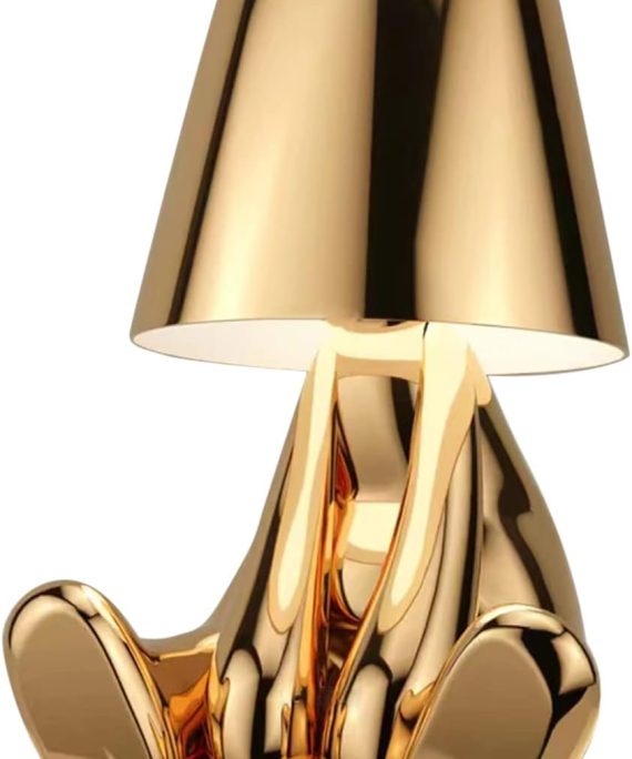 Bedside Touch Control Table Lamp, Gold Decor Thinker Statue LED Table Lamp with USB Port, 3 Way Dimmable Modern Night Light Nightstand Lamp for Home Living Room Office Shelf Decor