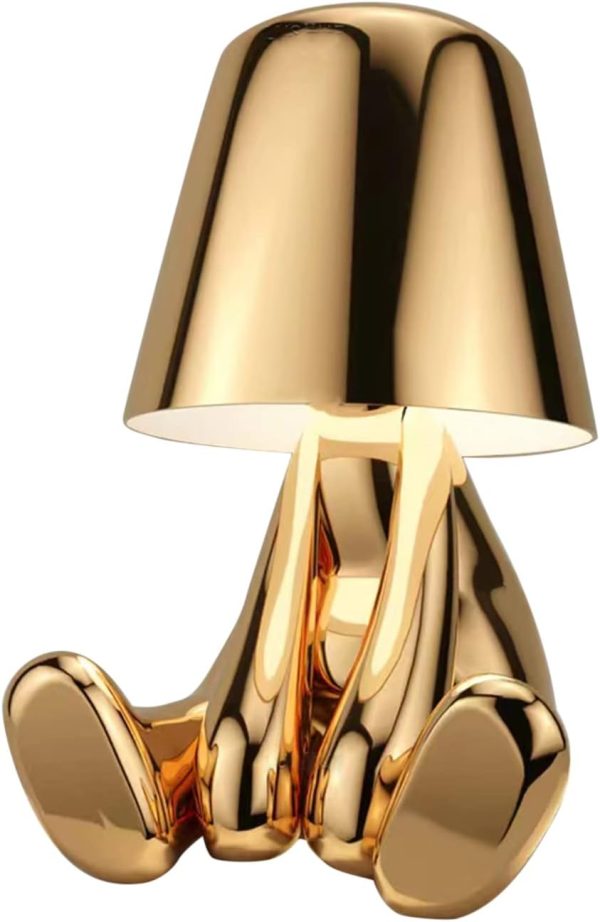 Bedside Touch Control Table Lamp, Gold Decor Thinker Statue LED Table Lamp with USB Port, 3 Way Dimmable Modern Night Light Nightstand Lamp for Home Living Room Office Shelf Decor