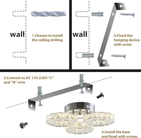 Modern Crystal Chandelier 3 Rings LED Crystal Flush Mount Ceiling Light Fixtures Contemporary Stainless Steel Pendant Bedroom Lights Fixtures for Dining Room Living Room (Cool White)