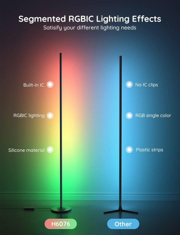 LED Floor Lamp, RGBIC Corner Floor Lamp Works with Alexa Google Assistant, 16 Million Colours & 58 Scenes Mood Light for Living Room, Bedroom