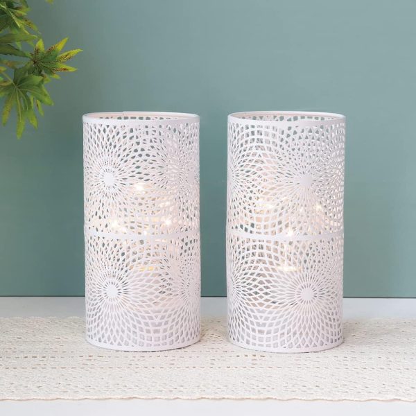 Set of 2 White Table Metal lamp Battery Powered Cordless Accent Light with Edison Style Bulb Battery Operated Great for Weddings Parties Patio Events for Indoors Outdoors