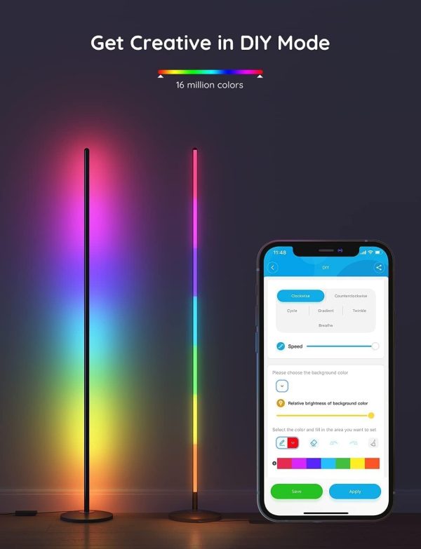 LED Floor Lamp, RGBIC Corner Floor Lamp Works with Alexa Google Assistant, 16 Million Colours & 58 Scenes Mood Light for Living Room, Bedroom
