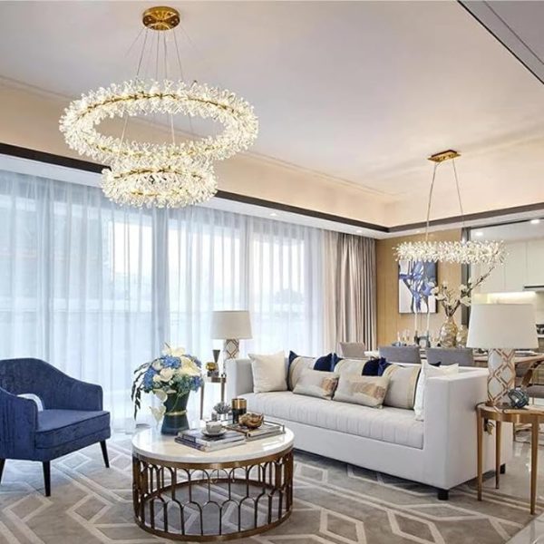 Round Crystal Chandelier Modern Luxury Halo Wheel Lights Fixture Decor For Kitchen Living Dining Room Bedroom Foyer (Gold, Rectangular 100cm)