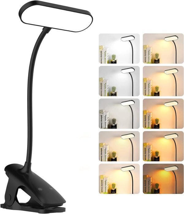 Desk Lamp for Home Office, 36 LED Rechargeable Table Lamp with 5 Color Modes 5 Brightness, Eye Protection Clip on Reading Light Night Light for Bed
