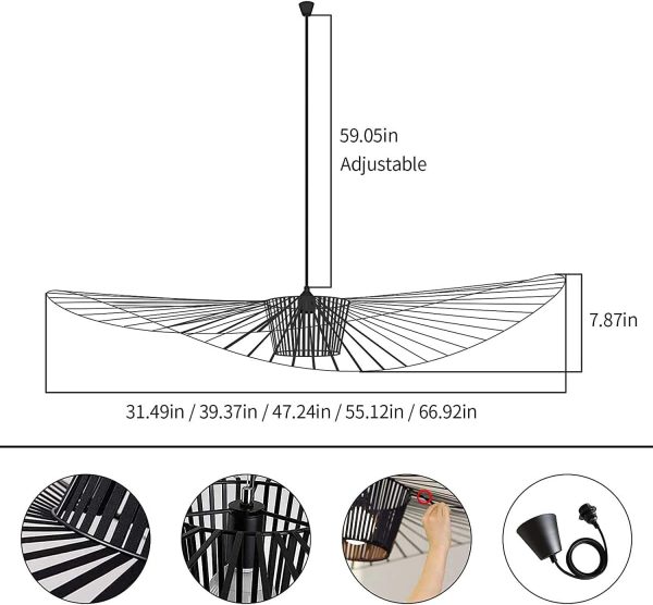 Black Modern Chandelier, Restaurant Living Room Vintage Chandelier, Chandelier LED 42W, Vertigo Chandelier E27 Socket (Black, 200cm)
