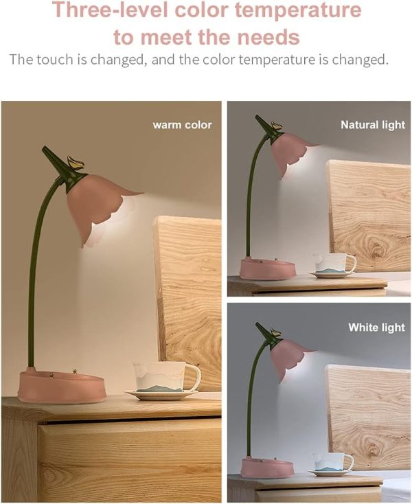 magical JD LED Desk Lamp Cordless Table Light Adjustable Gooseneck Dimmable Touch Rechargeable Battery Eye-Caring Night Light for Kids,Mini Cute Lamp for College Dorm Bedroom Reading (Pink)
