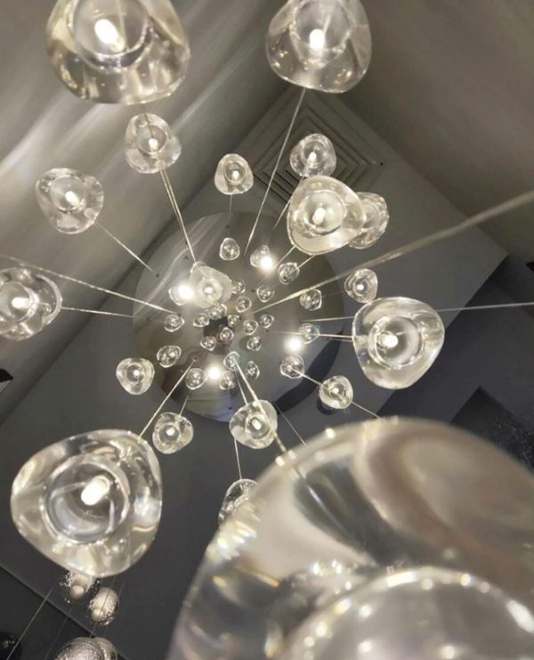 118"H 14 Crystal Lights Modern LED Chandeliers for Foyer Living Room Raindrop Pendants Light Fixture Silver/Chrome Lights for Hight Ceiling Chandeliers Luxury Staircase Lighting LED Bulbs Included