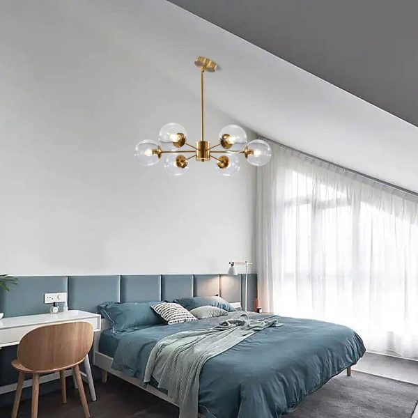 Lighting Modern 6-Light Sputnik Chandelier with Clear Glass Globe Mid Century Adjustable Ceiling Pendant Light Gold Brass Flush Mounted Fixture