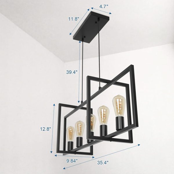 Farmhouse Modern Kitchen Island Chandelier, Industrial Black Island Light Fixture for Dining Room Kitchen Living Room (5-Light)